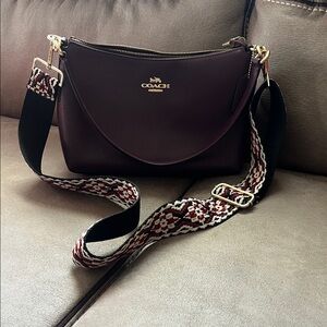 Coach Dark Red Crossbody Bag with Patterned Strap